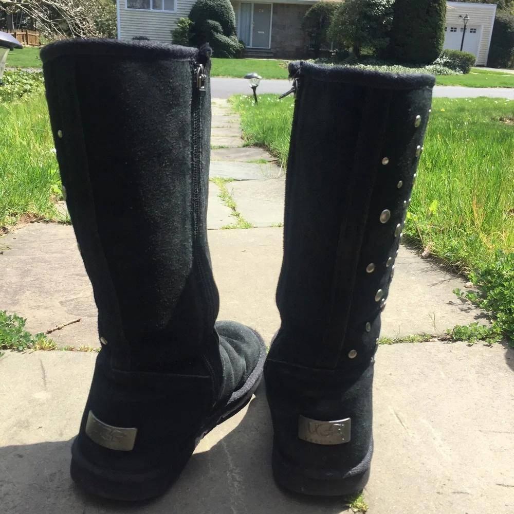 UGG Black Suede Mid-Calf Studded Winter Boots